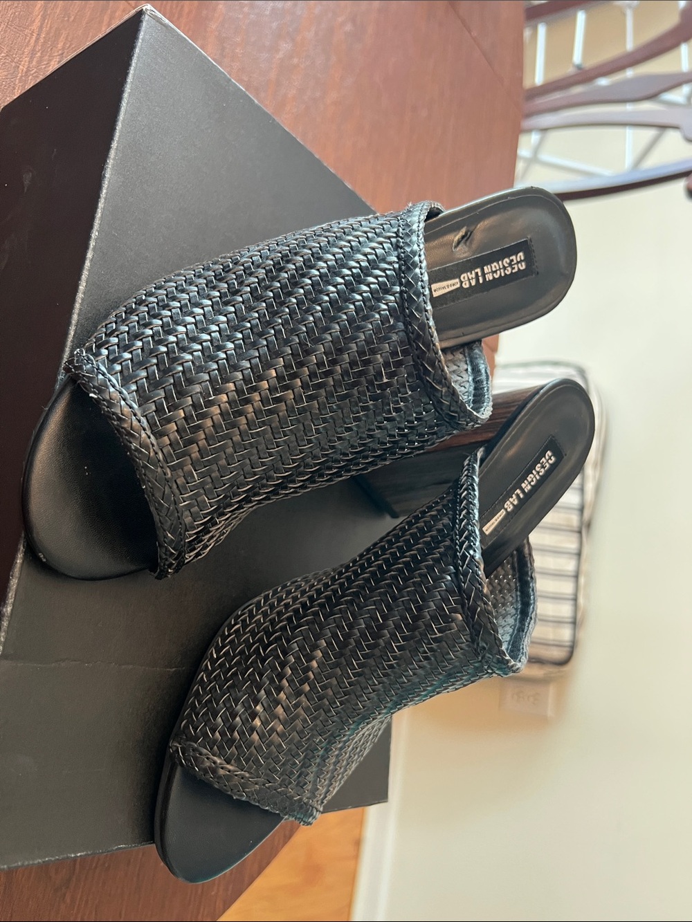 Design Lab Lord & Taylor Black Woven Slide Mules